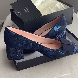 J Crew Blue Green floral Block-heel pumps. New,  size 11M